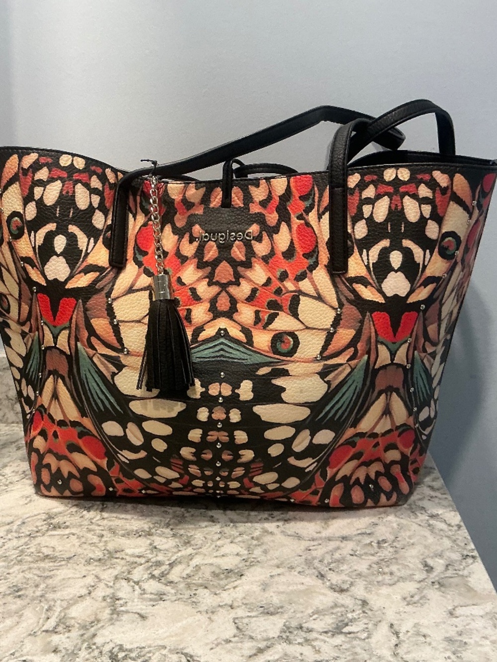 Desigual Python Snake Print Tote Bag Reversible - Picture 1 of 15